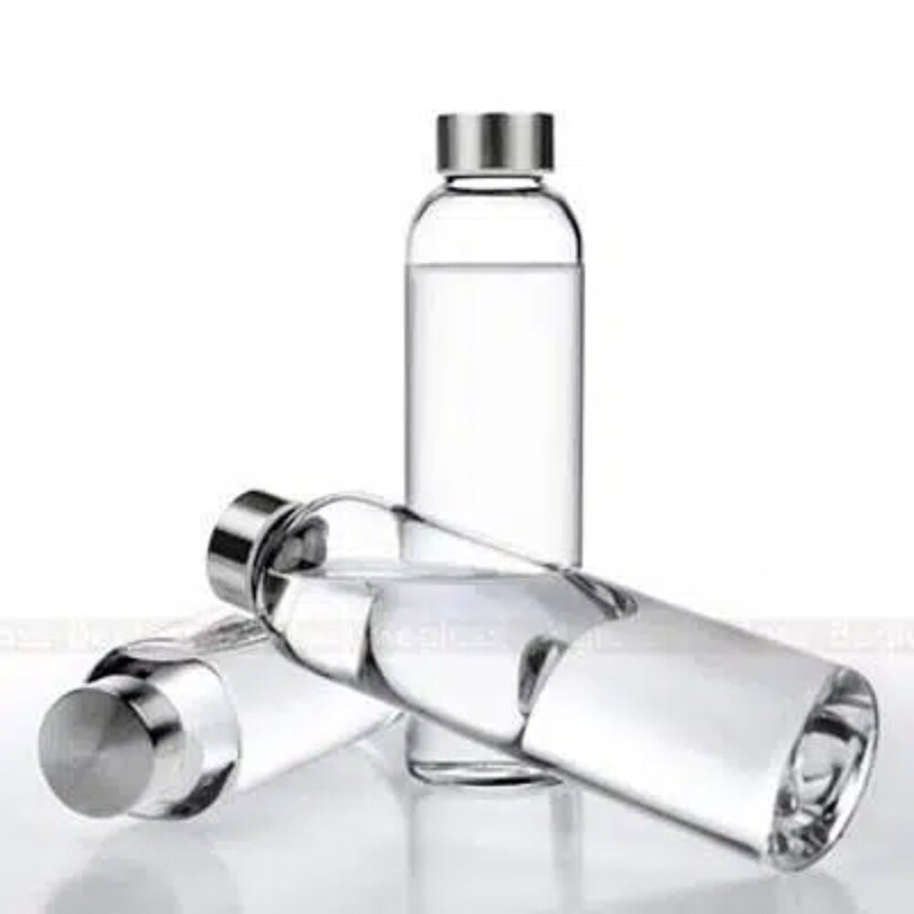 Set of 6 Glass Water Drinking Beverage Bottle Transparent Leakproof w/ Steel Lid